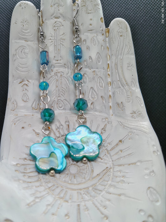 Blue Flower Shell Dangle Earrings