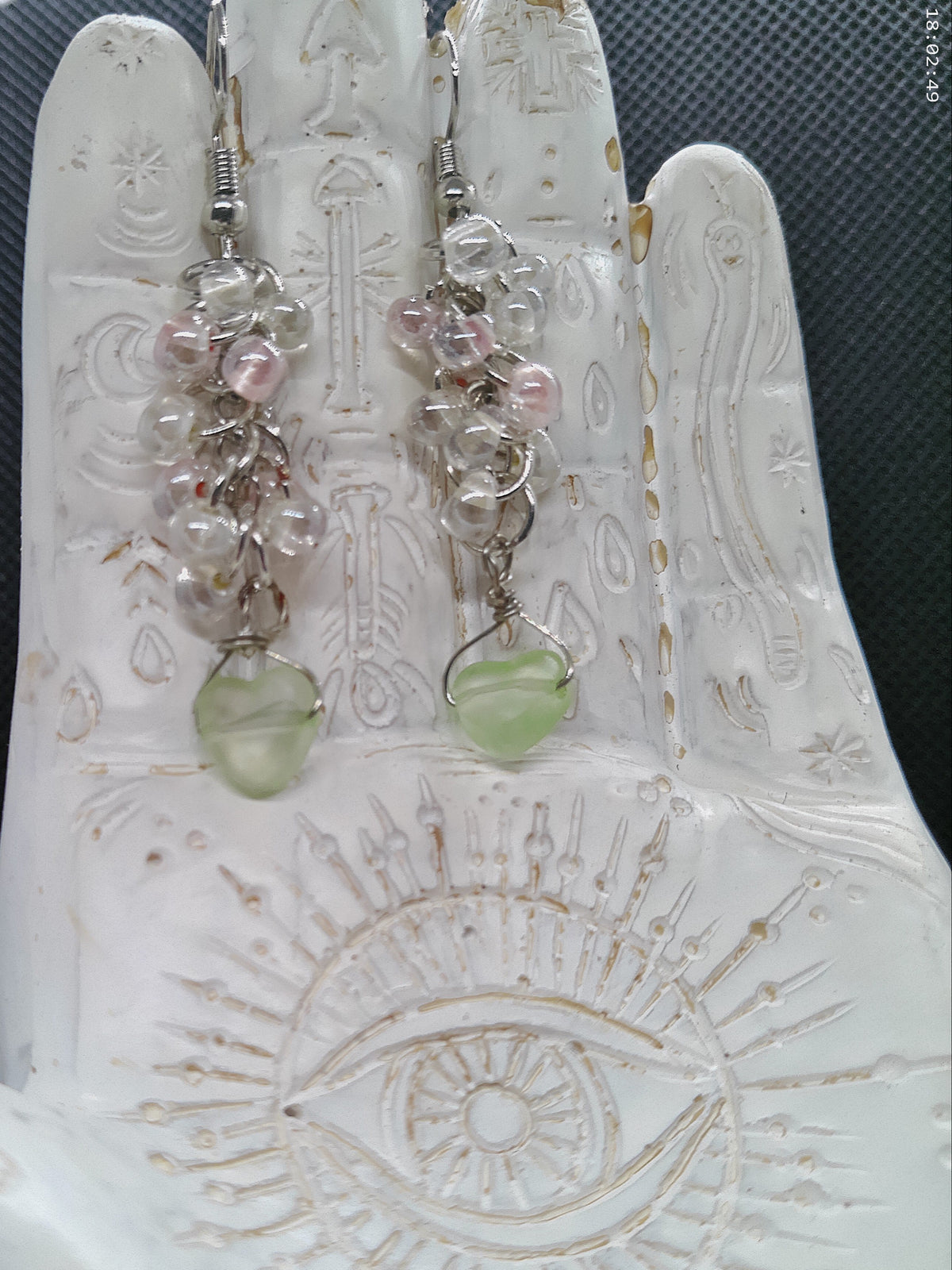 Light Green Heart Dangle Earrings