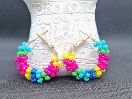 Beaded Rainbow Hoop Earrings