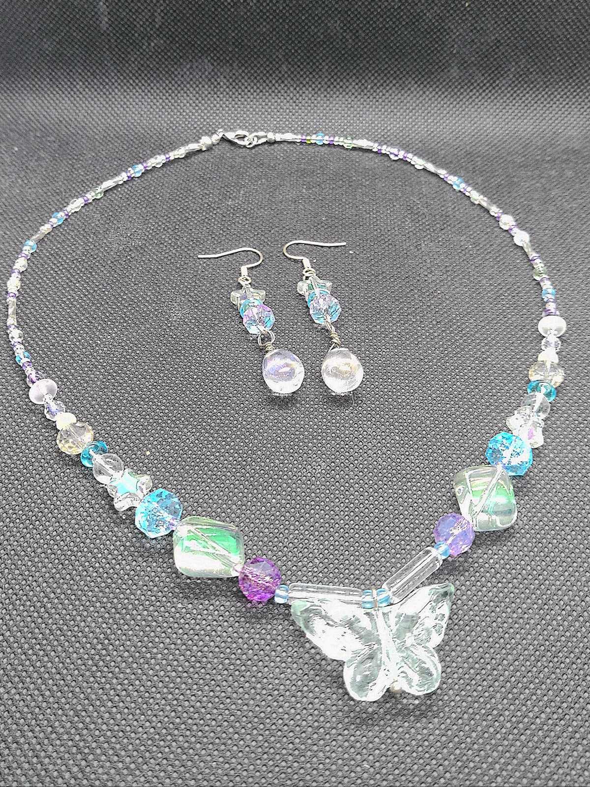 Glass Butterfly Necklace and Earring Set