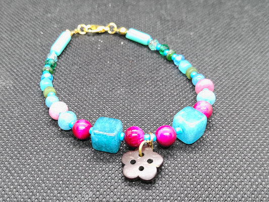 Agate and Wooden Flower Bracelet