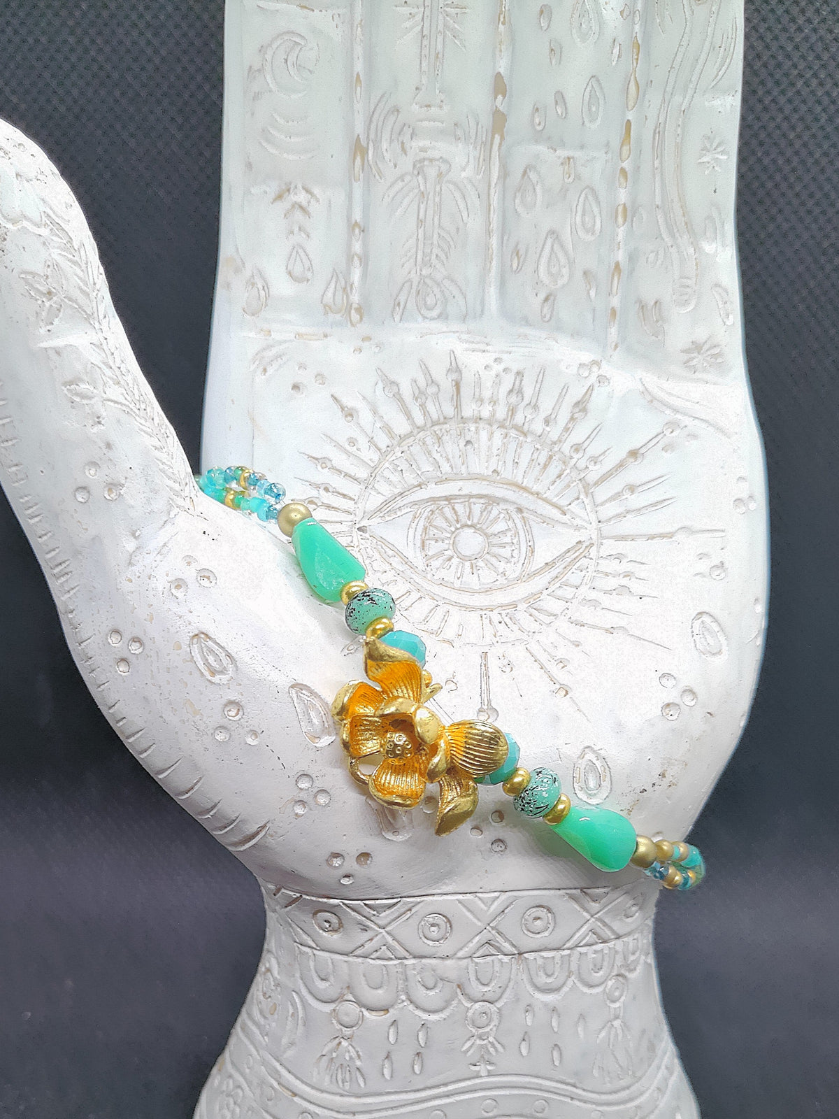 Gold and Teal Flower Bracelet