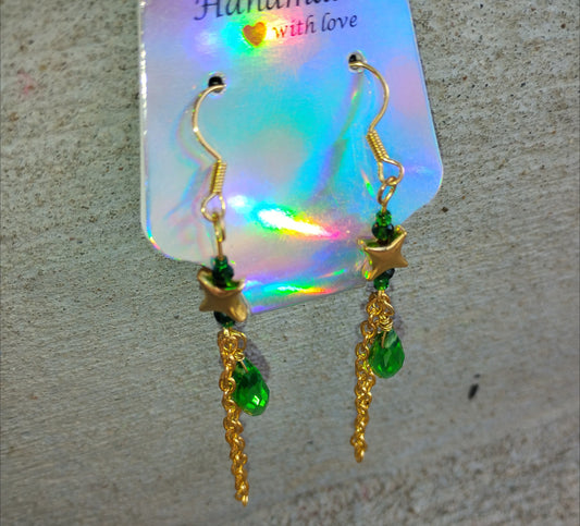 Green Star Dangle Earrings