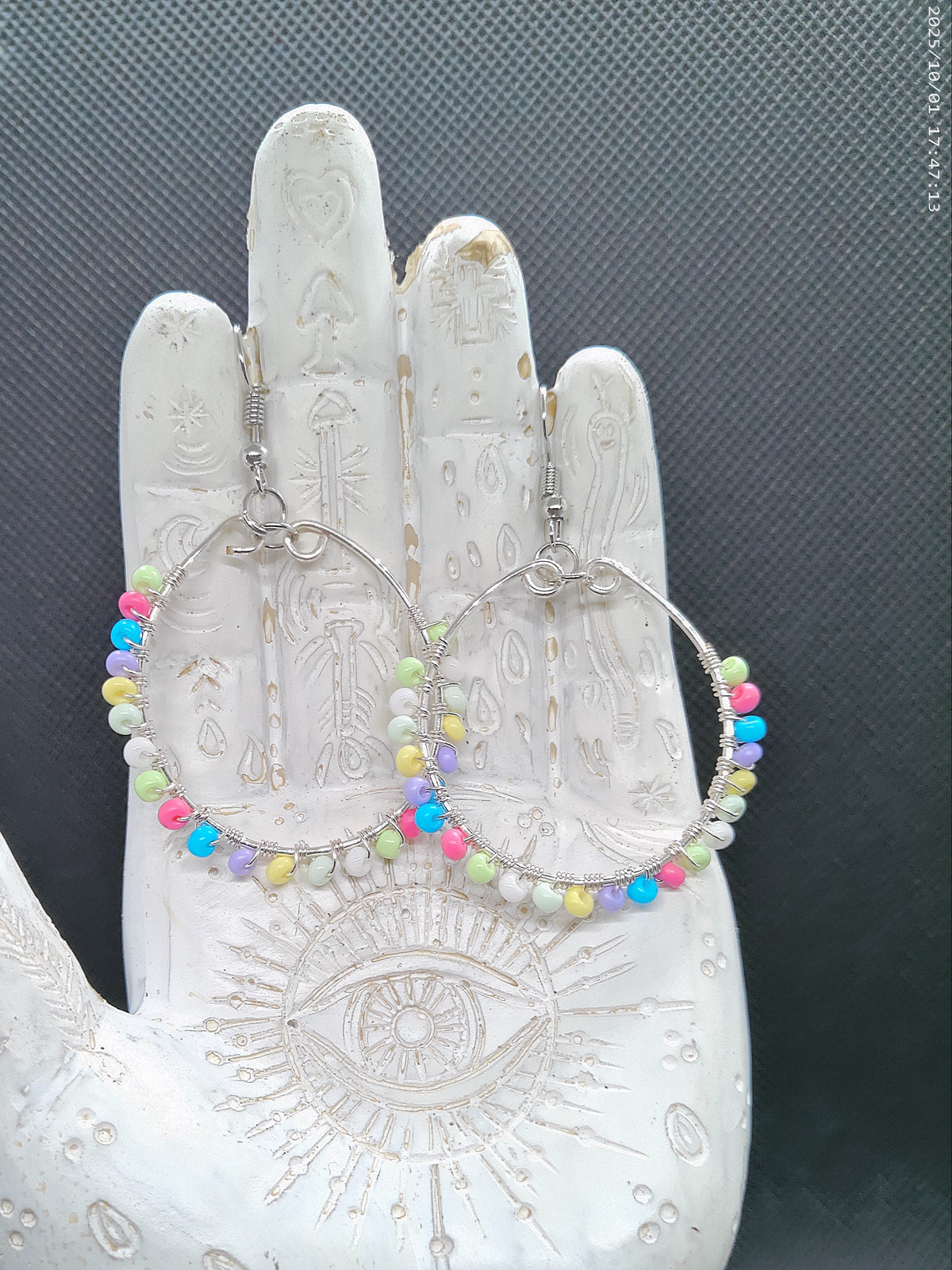 Silver Handmade Hoops with Pastel Beads