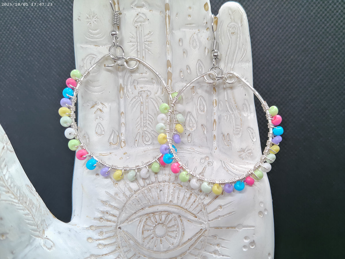 Silver Handmade Hoops with Pastel Beads
