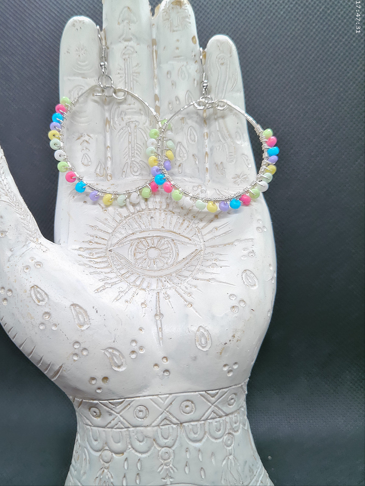 Silver Handmade Hoops with Pastel Beads