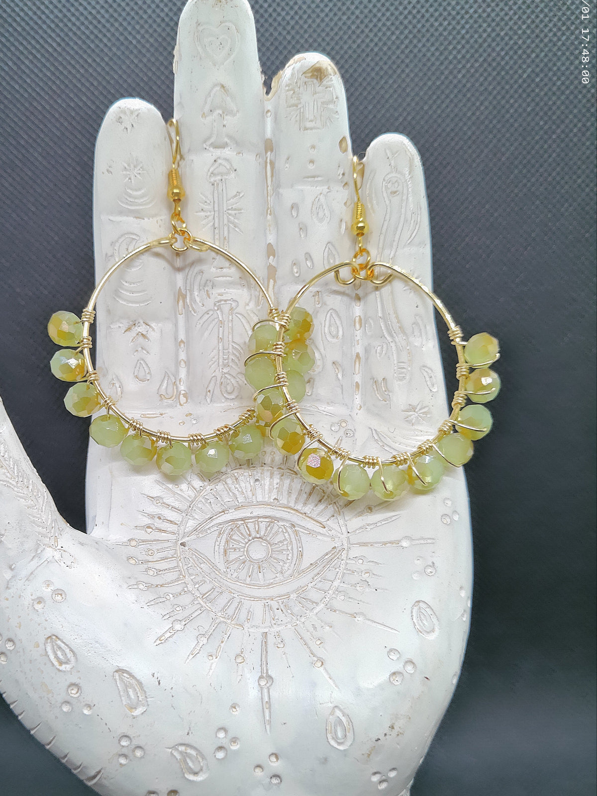 Handmade Green/Gold Hoop Earrings