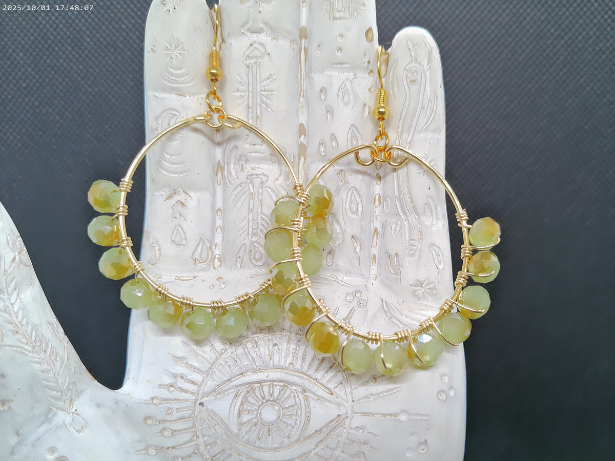 Handmade Green/Gold Hoop Earrings