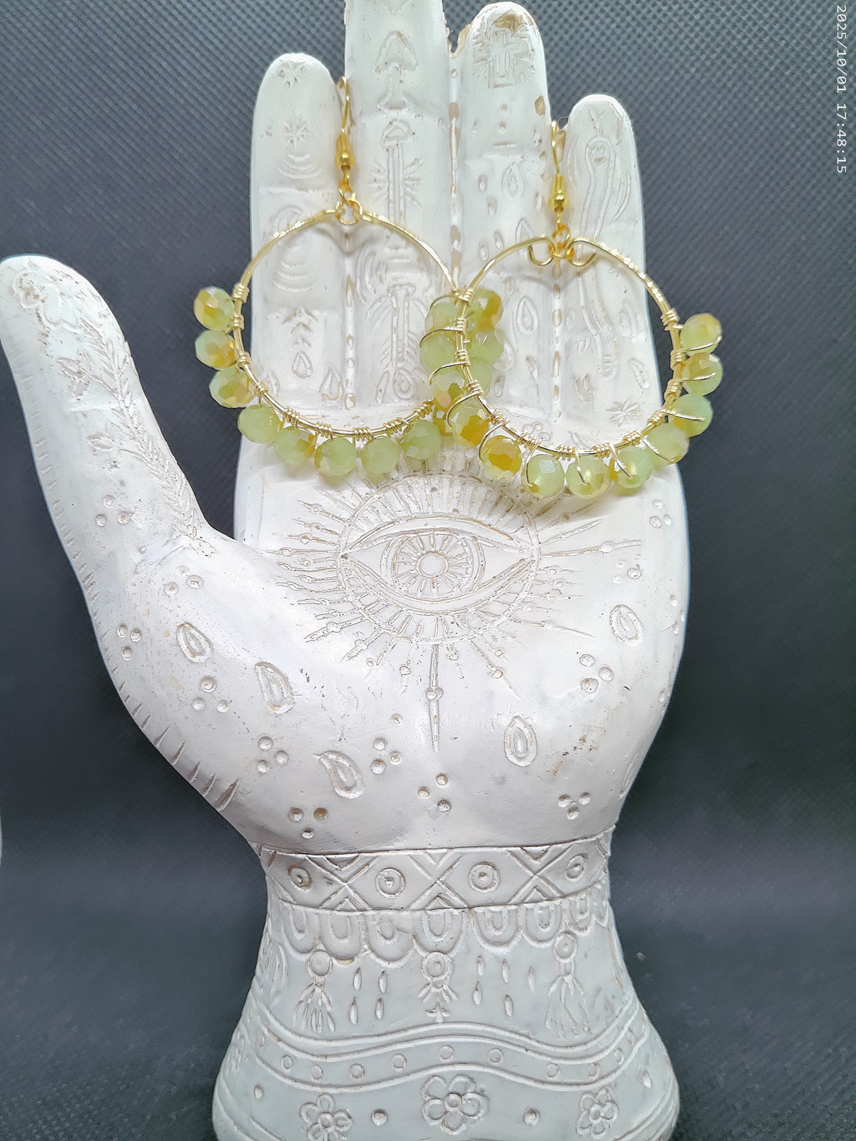 Handmade Green/Gold Hoop Earrings
