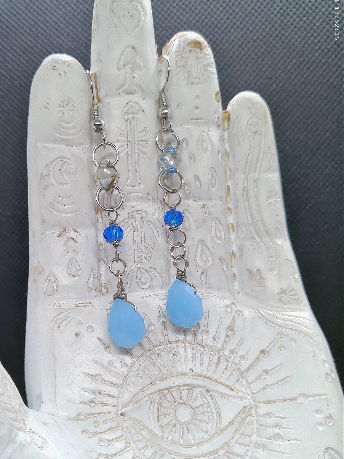 Blue Beaded Dangle Earrings