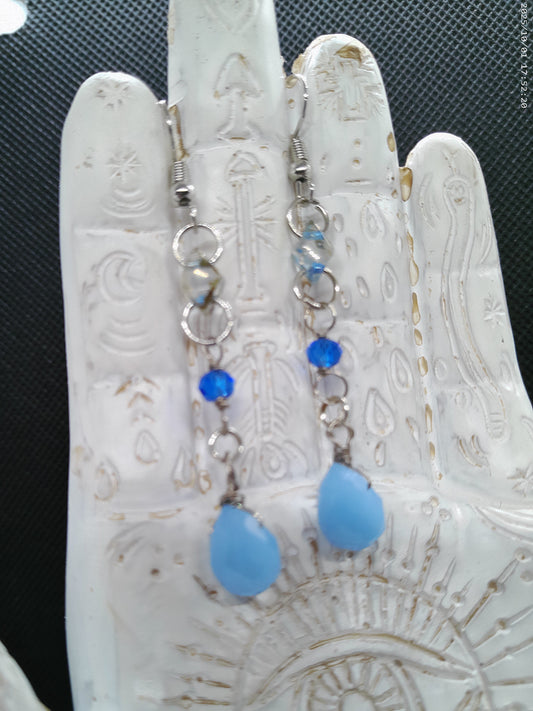 Blue Beaded Dangle Earrings