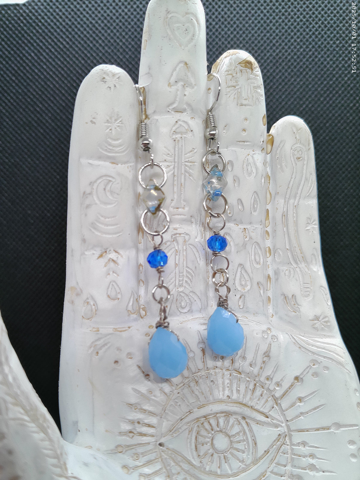 Blue Beaded Dangle Earrings