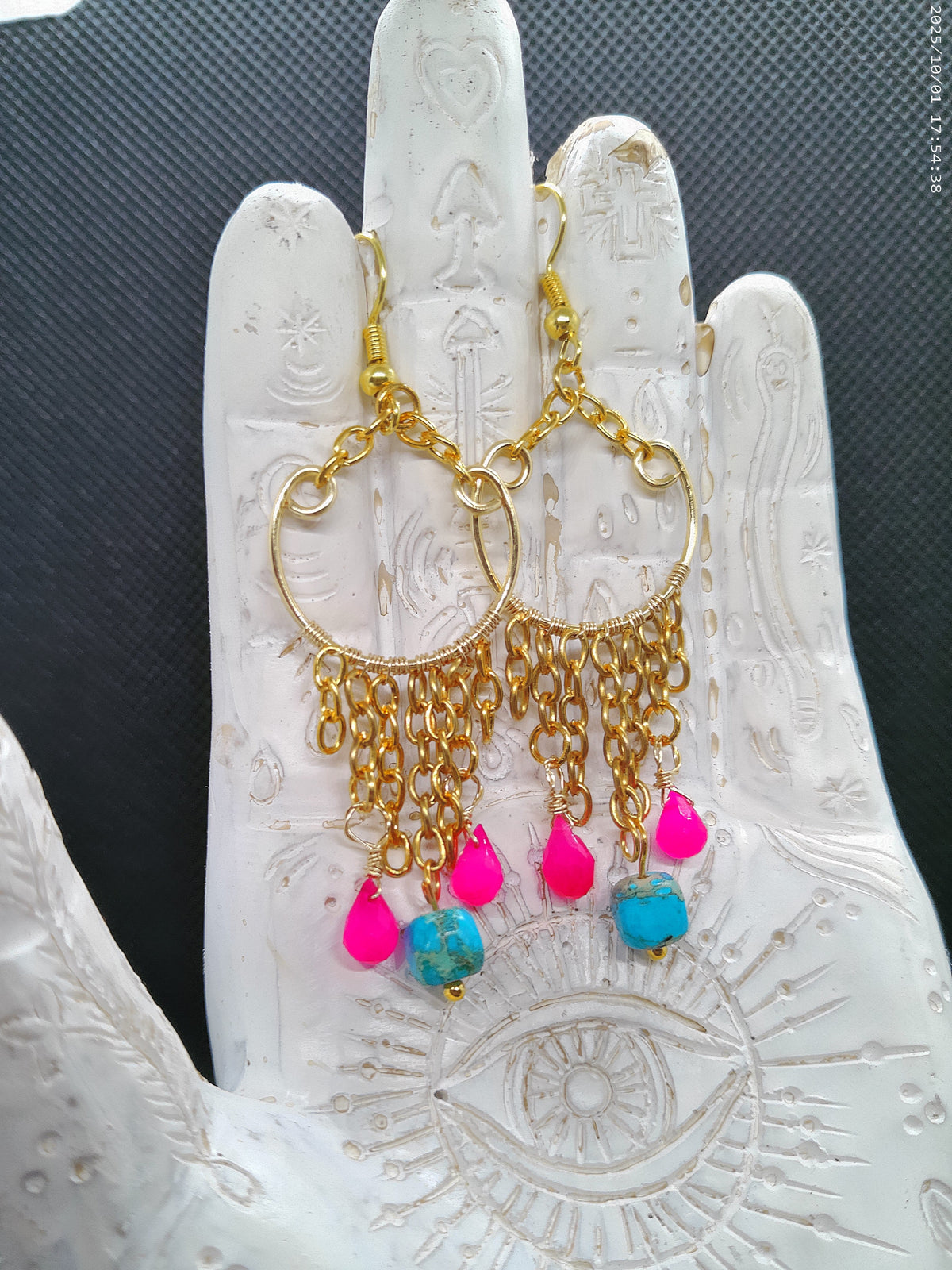 Handmade Gold Dangle Hoop Earrings