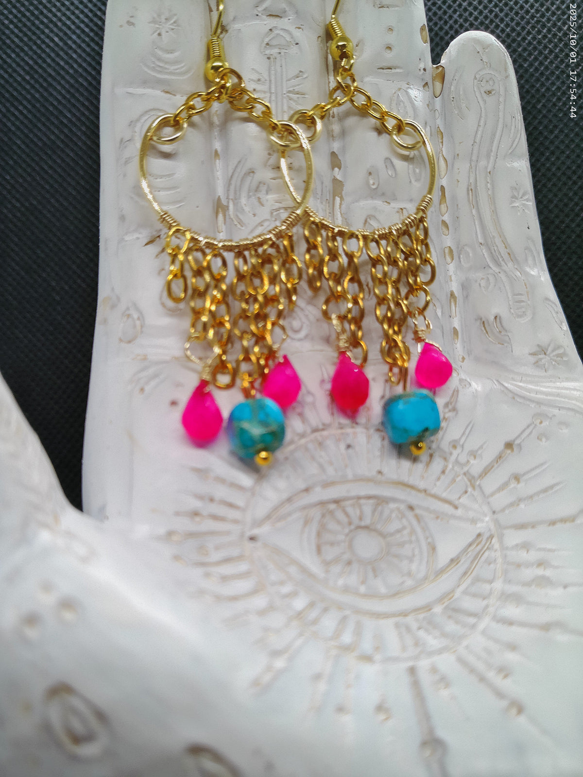 Handmade Gold Dangle Hoop Earrings