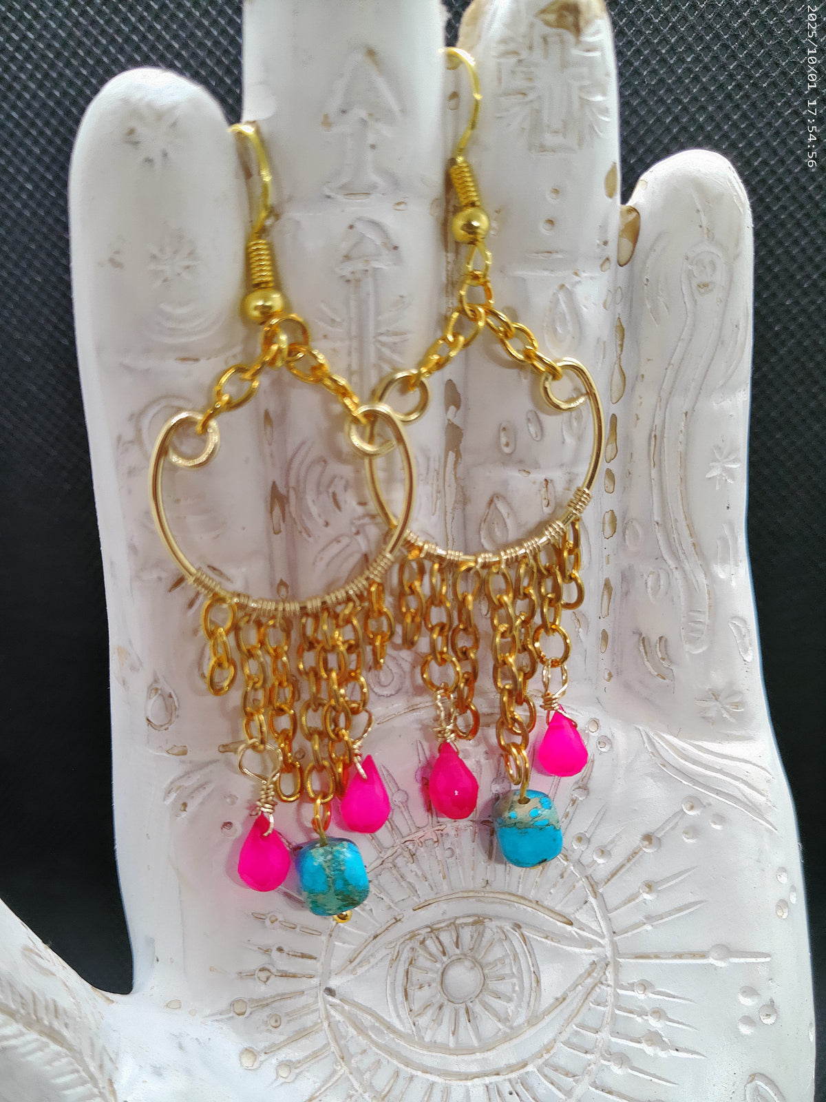 Handmade Gold Dangle Hoop Earrings