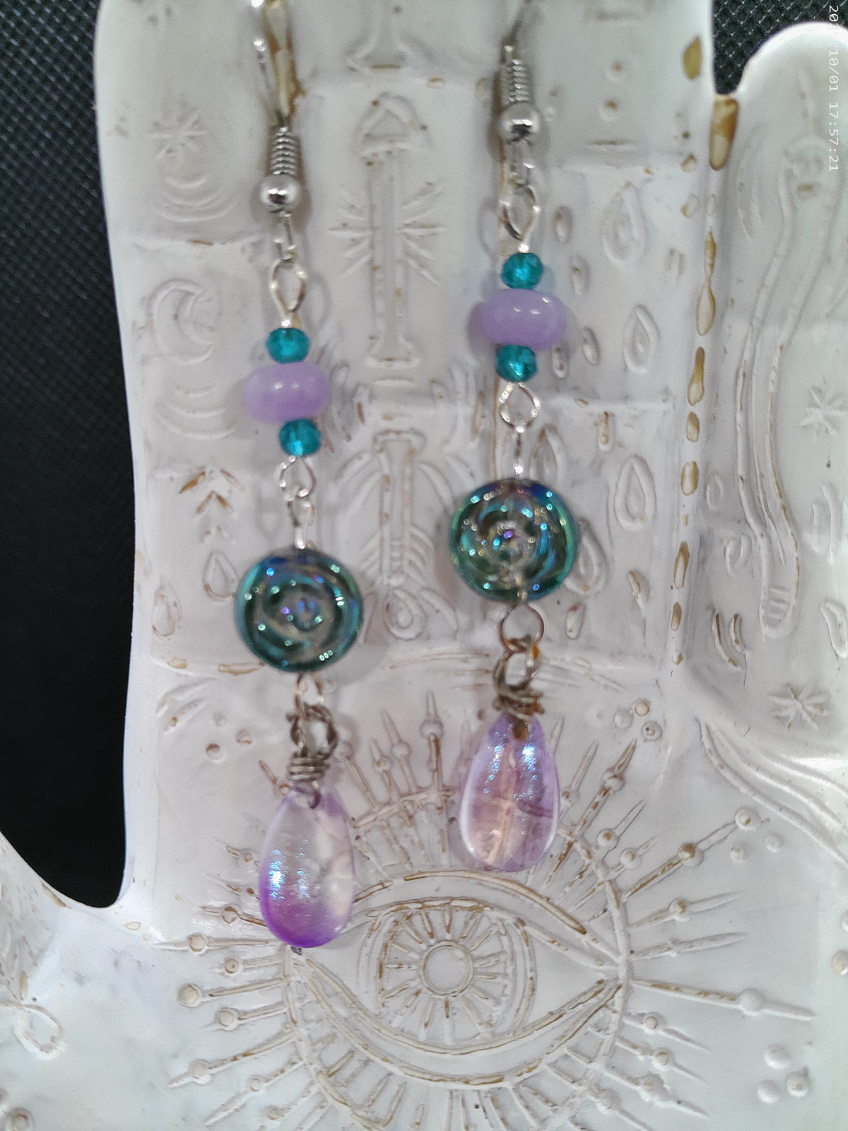 Handmade blue/purple Rose Beaded Dangle Earrings