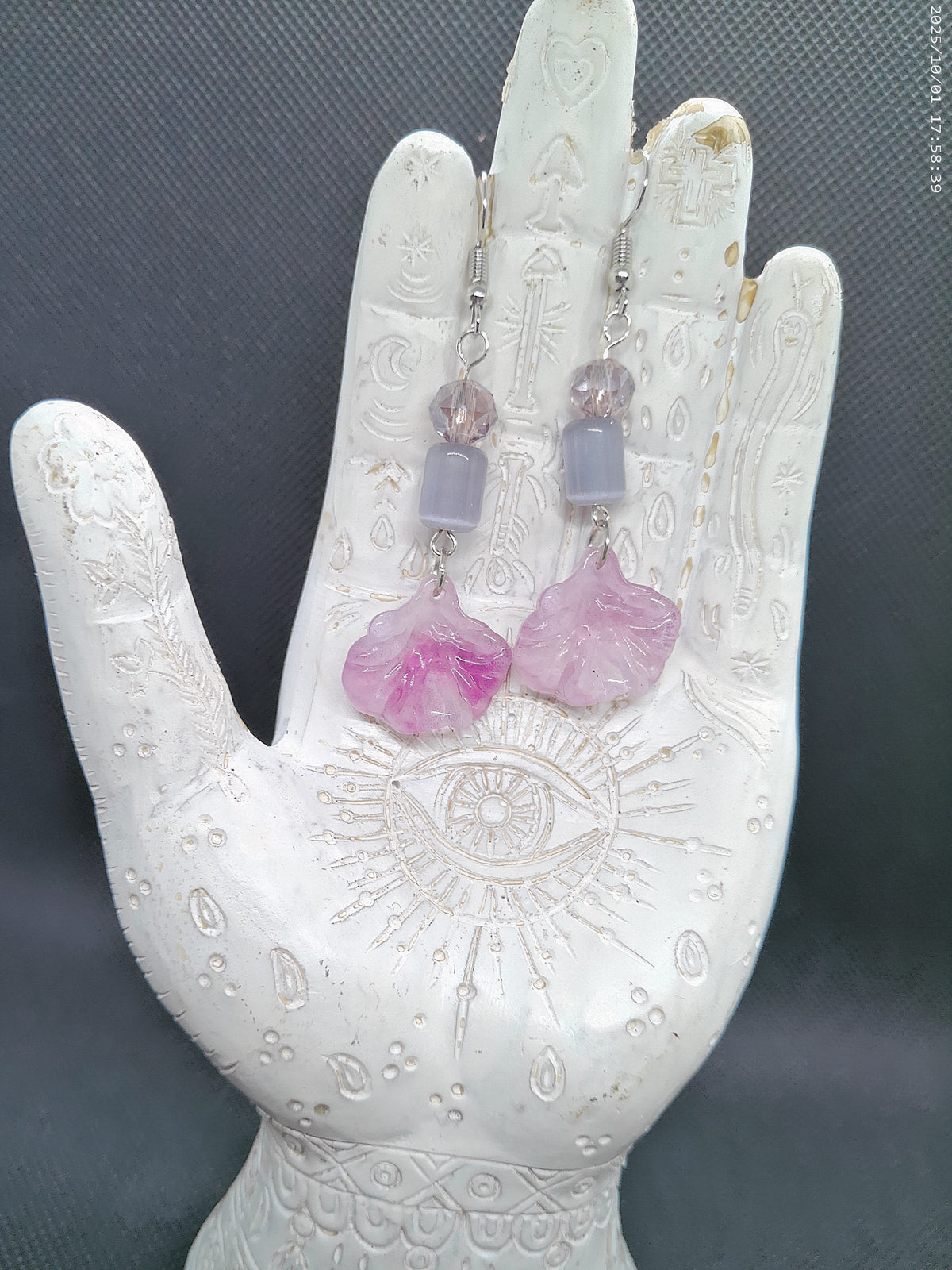 Purple flower petal dangle earrings