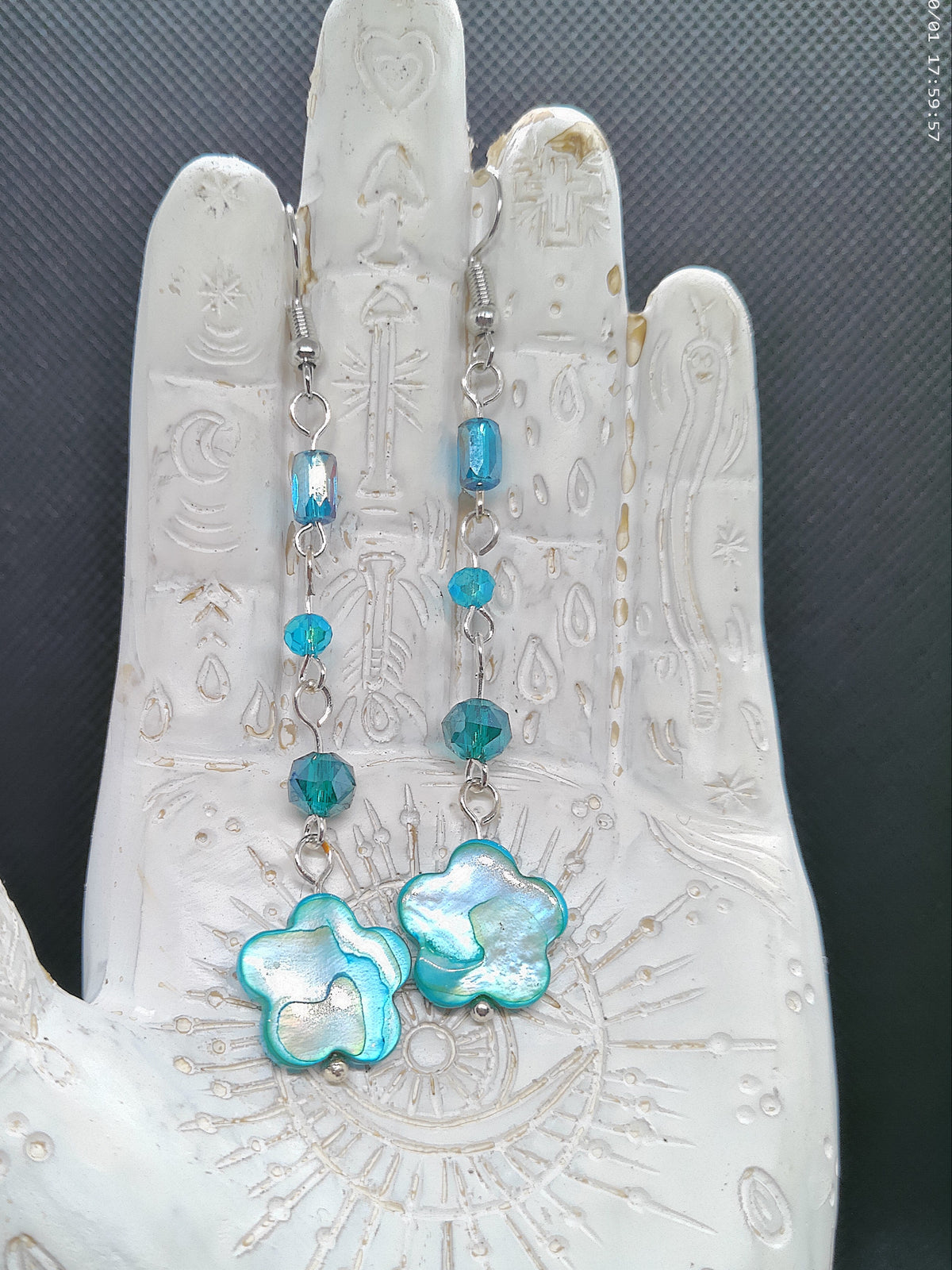 Blue Flower Shell Dangle Earrings