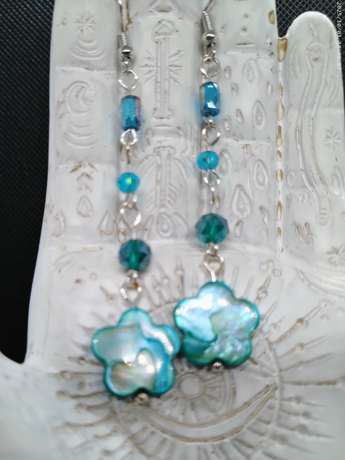 Blue Flower Shell Dangle Earrings