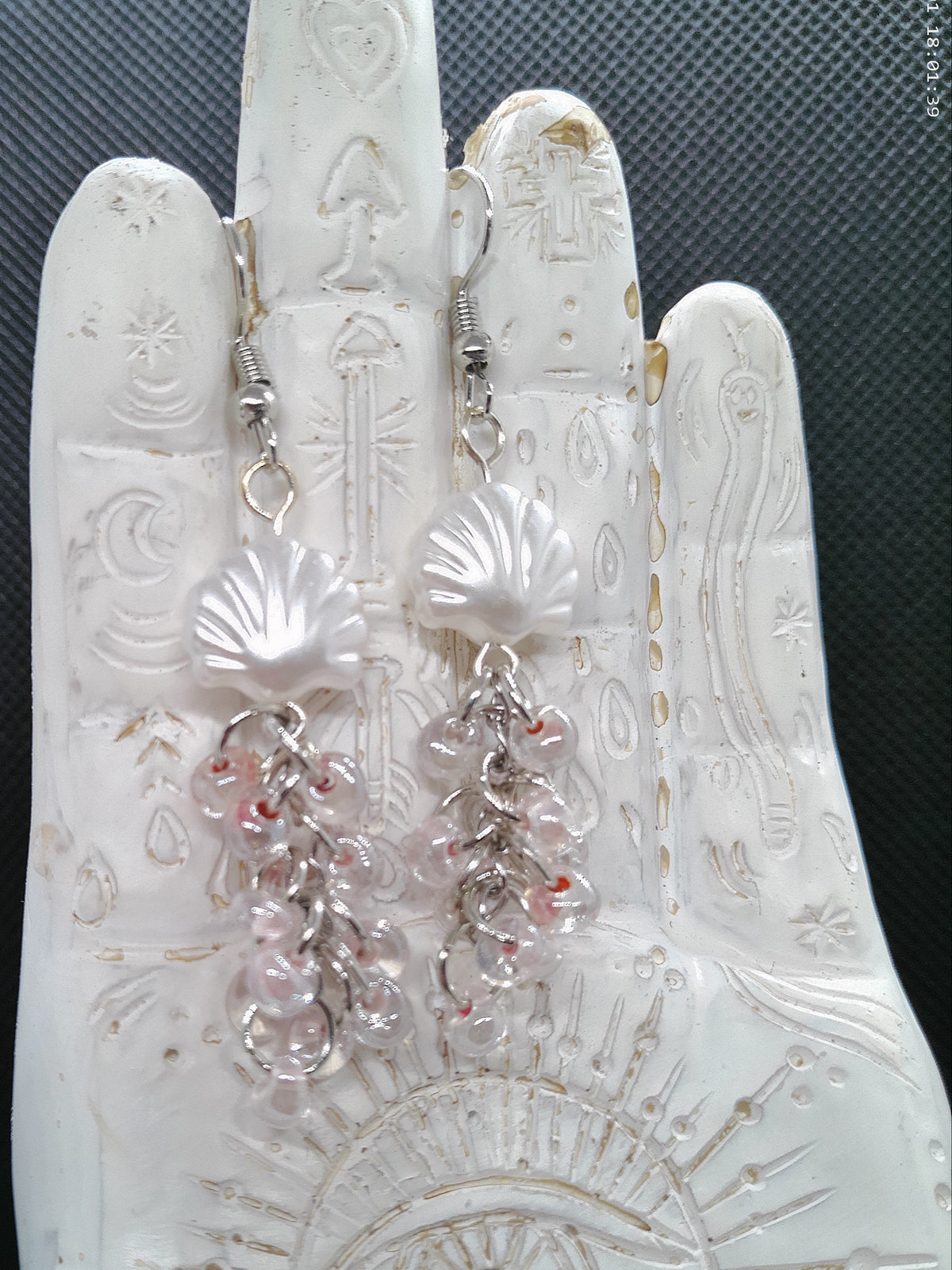 White and Pink Seashell Dangle Earrings
