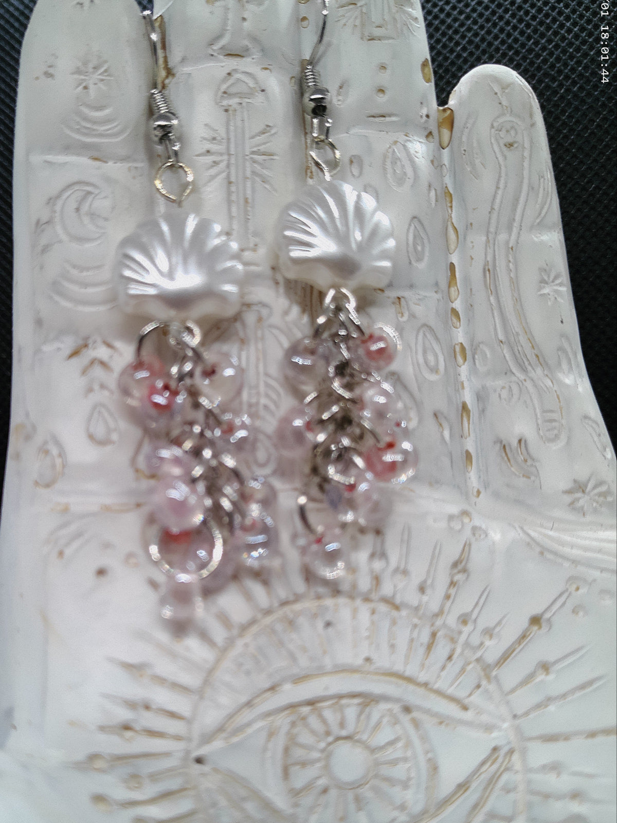 White and Pink Seashell Dangle Earrings