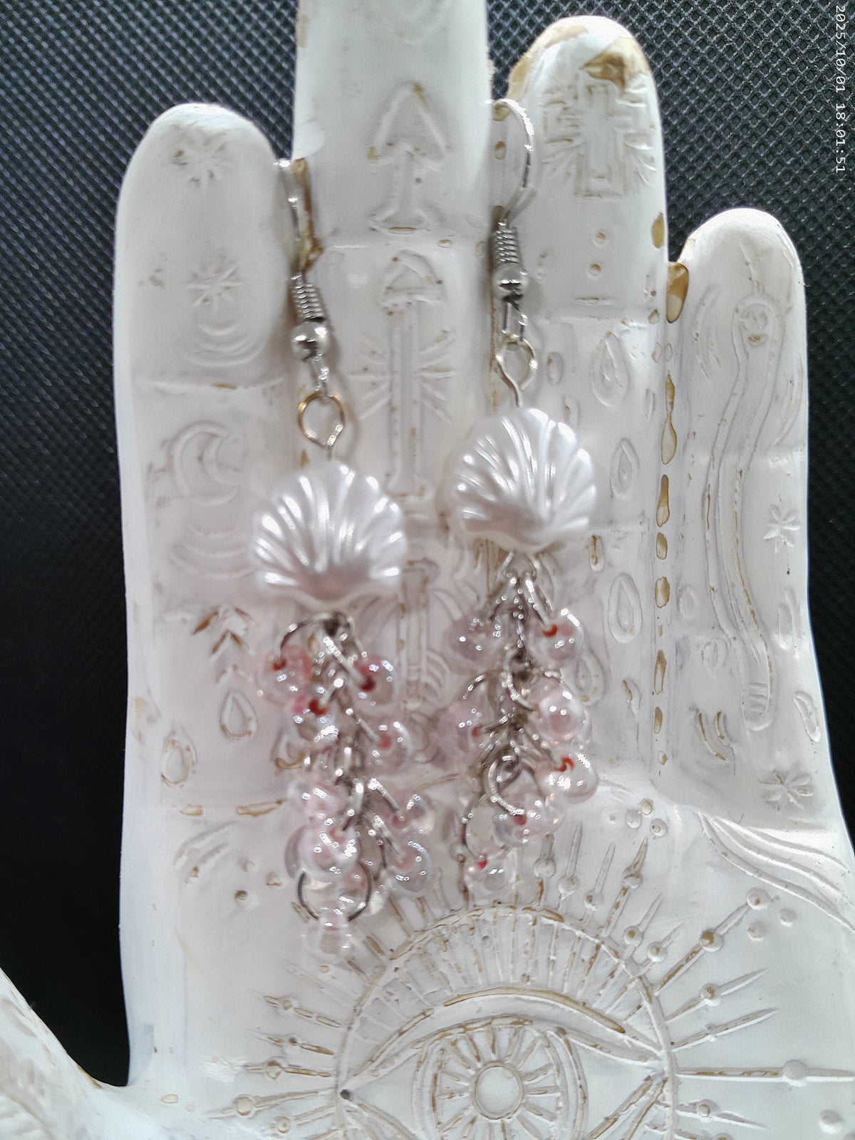 White and Pink Seashell Dangle Earrings