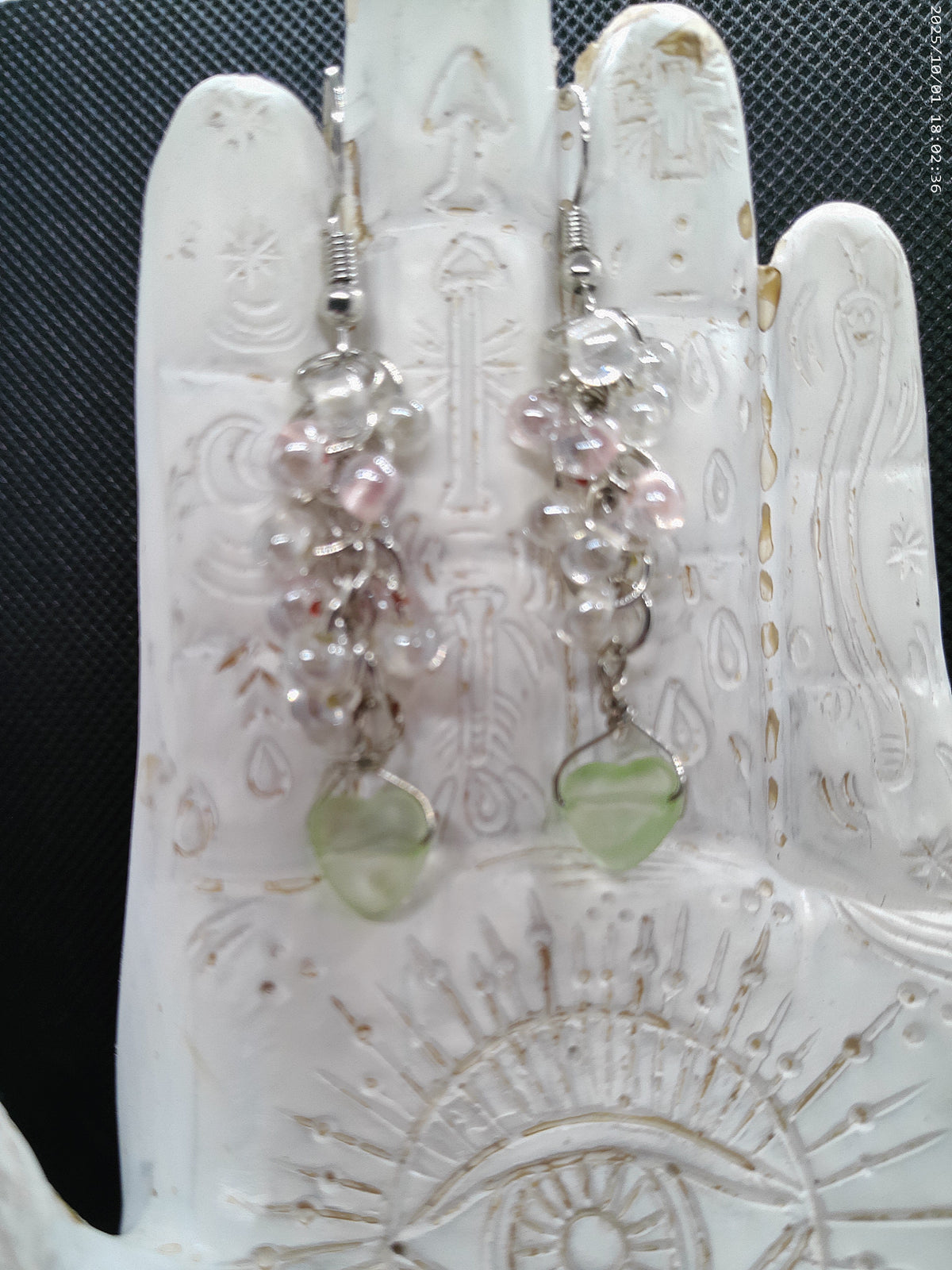 Light Green Heart Dangle Earrings