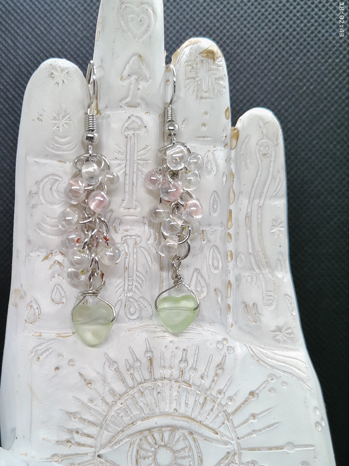 Light Green Heart Dangle Earrings