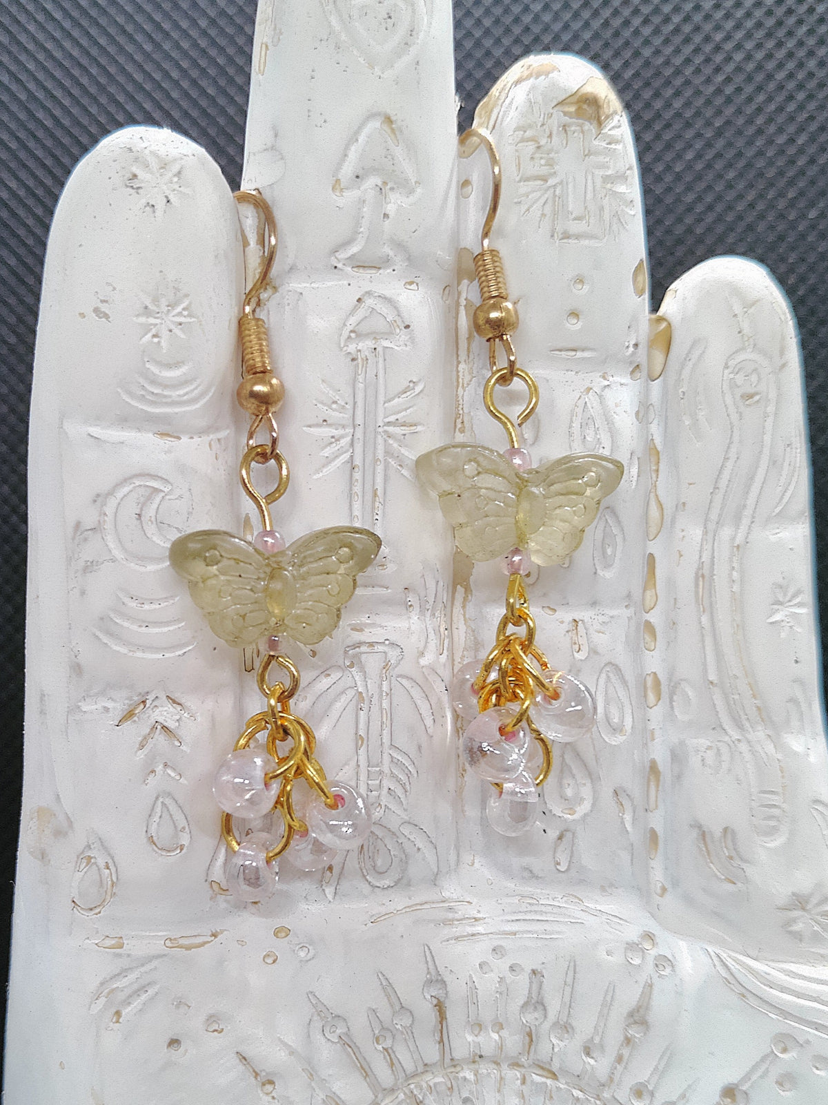 Dainty Light Green and Pink Butterfly Dangle Earrings
