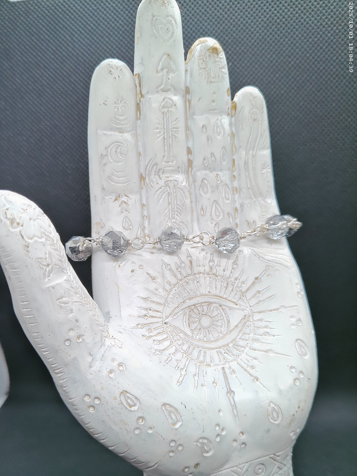 Hand wrapped silver crystal bracelet
