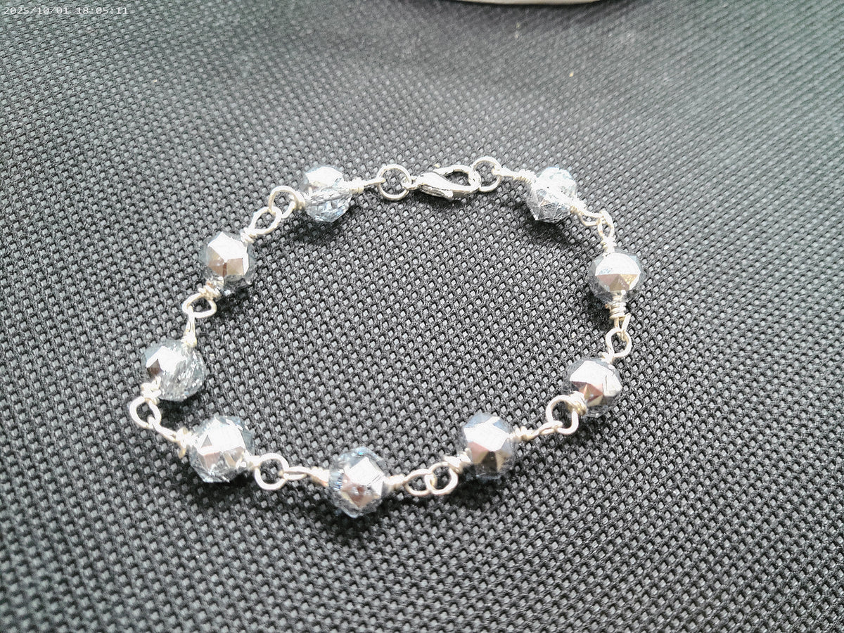 Hand wrapped silver crystal bracelet