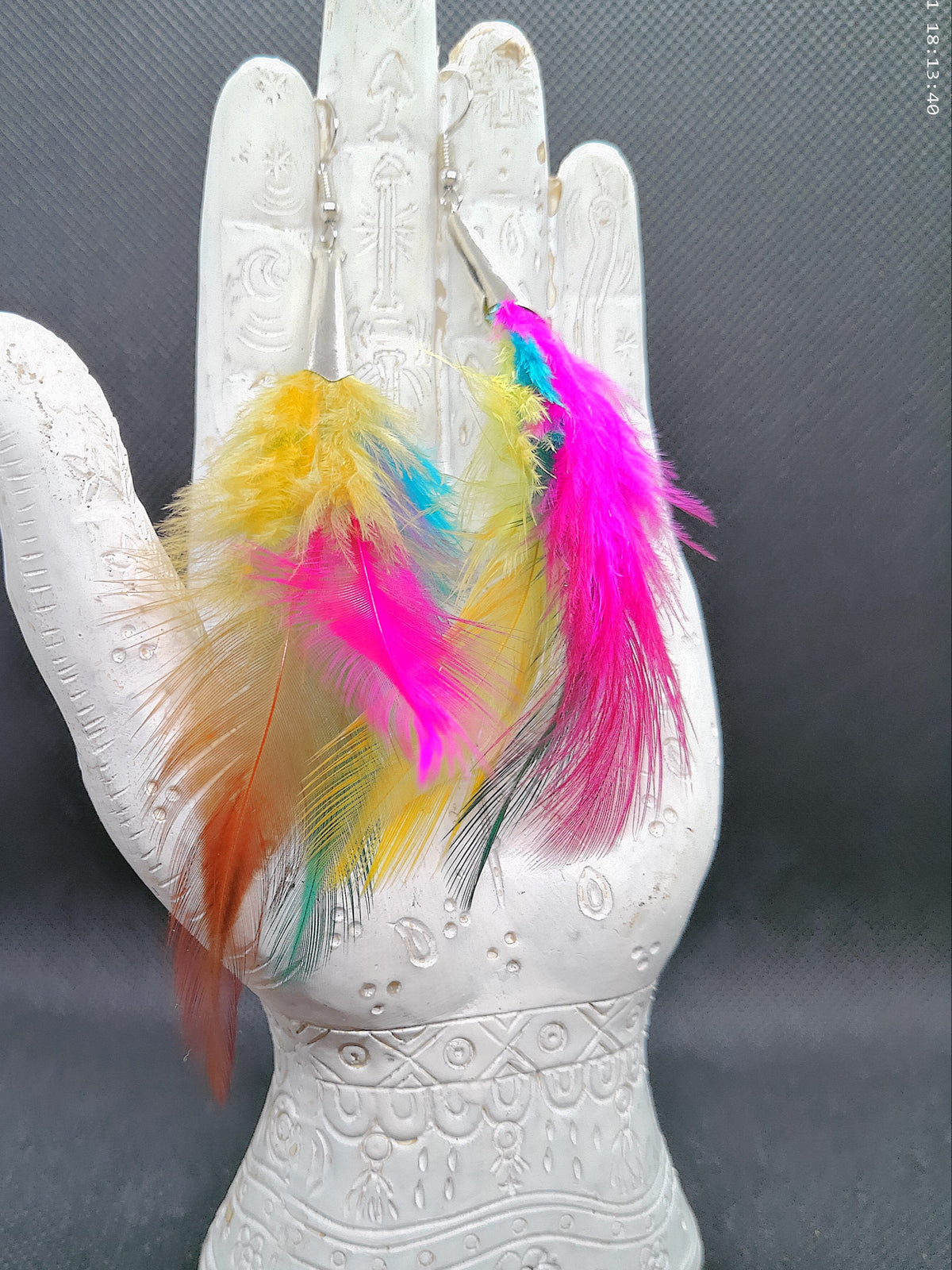 Neon Feather Dangle Earrings
