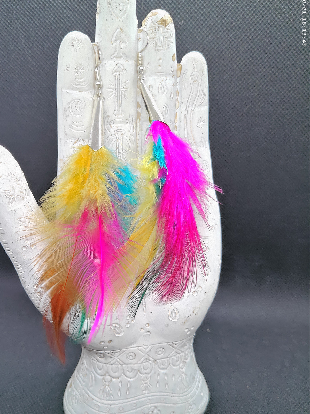 Neon Feather Dangle Earrings