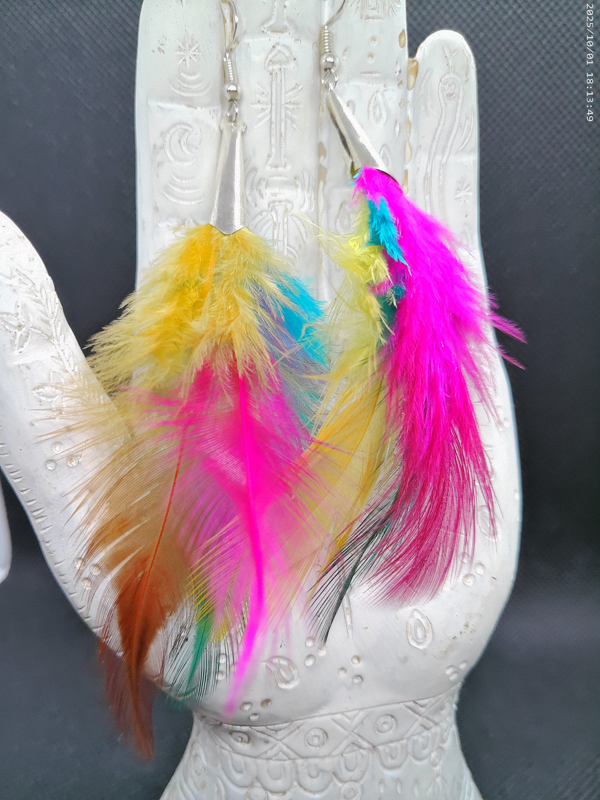 Neon Feather Dangle Earrings