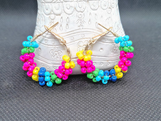 Beaded Rainbow Hoop Earrings