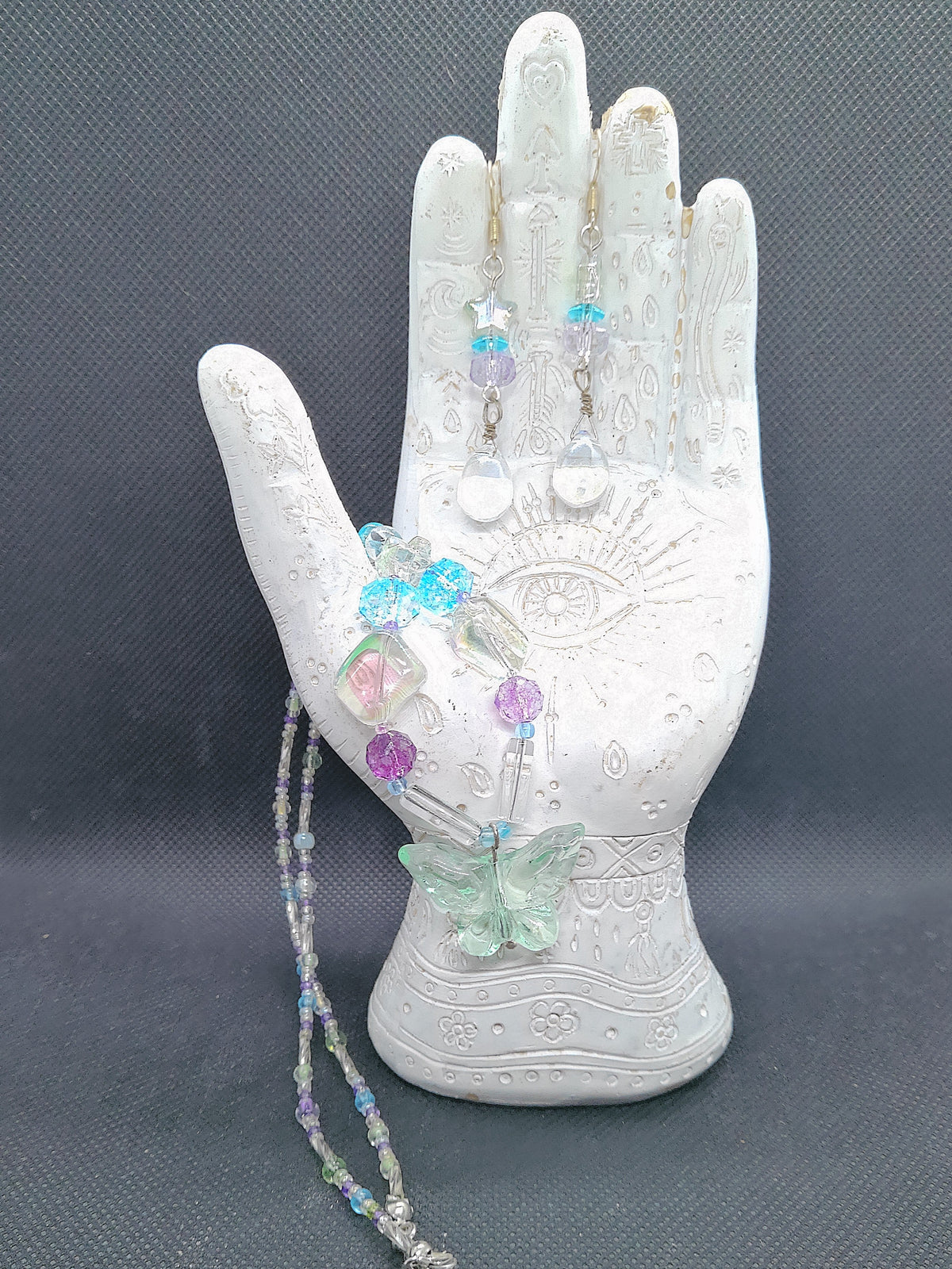 Glass Butterfly Necklace and Earring Set