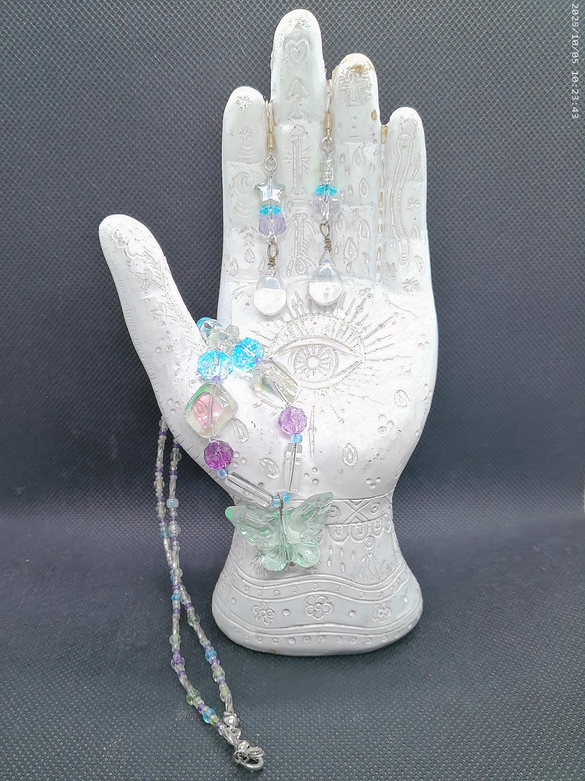 Glass Butterfly Necklace and Earring Set