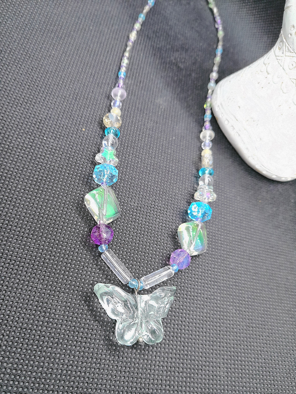 Glass Butterfly Necklace and Earring Set