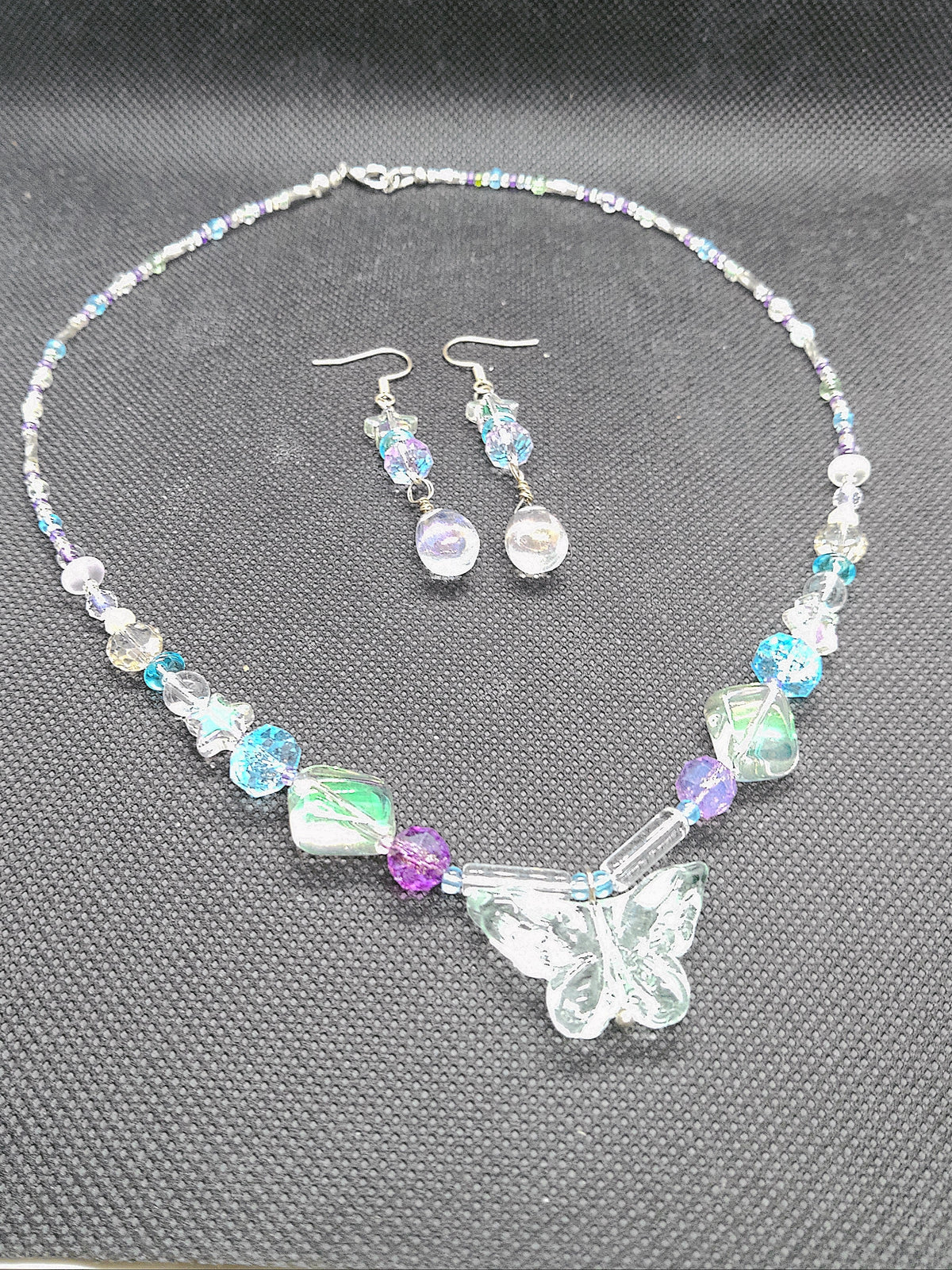 Glass Butterfly Necklace and Earring Set