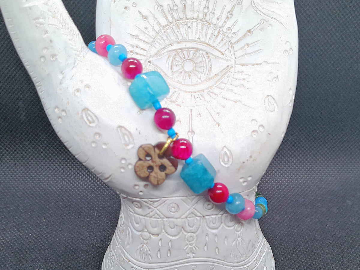 Agate and Wooden Flower Bracelet