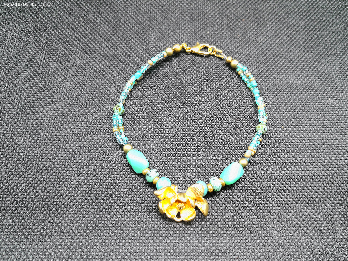 Gold and Teal Flower Bracelet