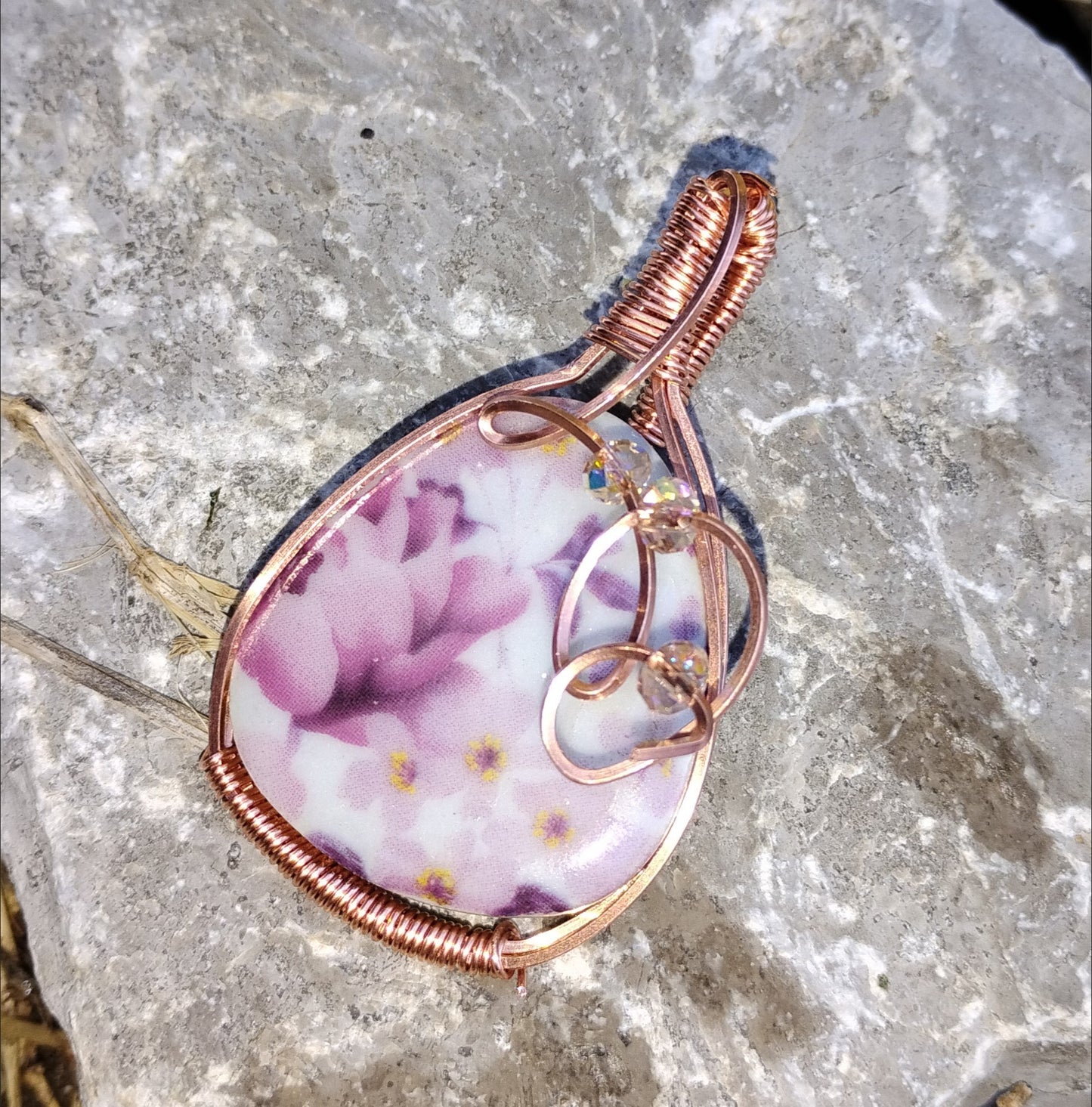 "Lily" Floral ceramic wrapped pendant