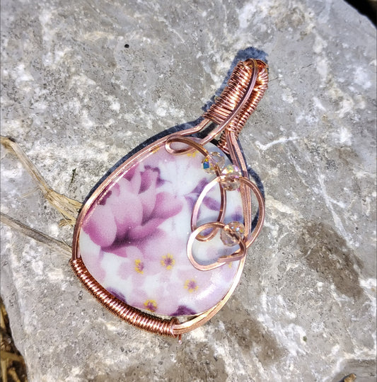 "Lily" Floral ceramic wrapped pendant