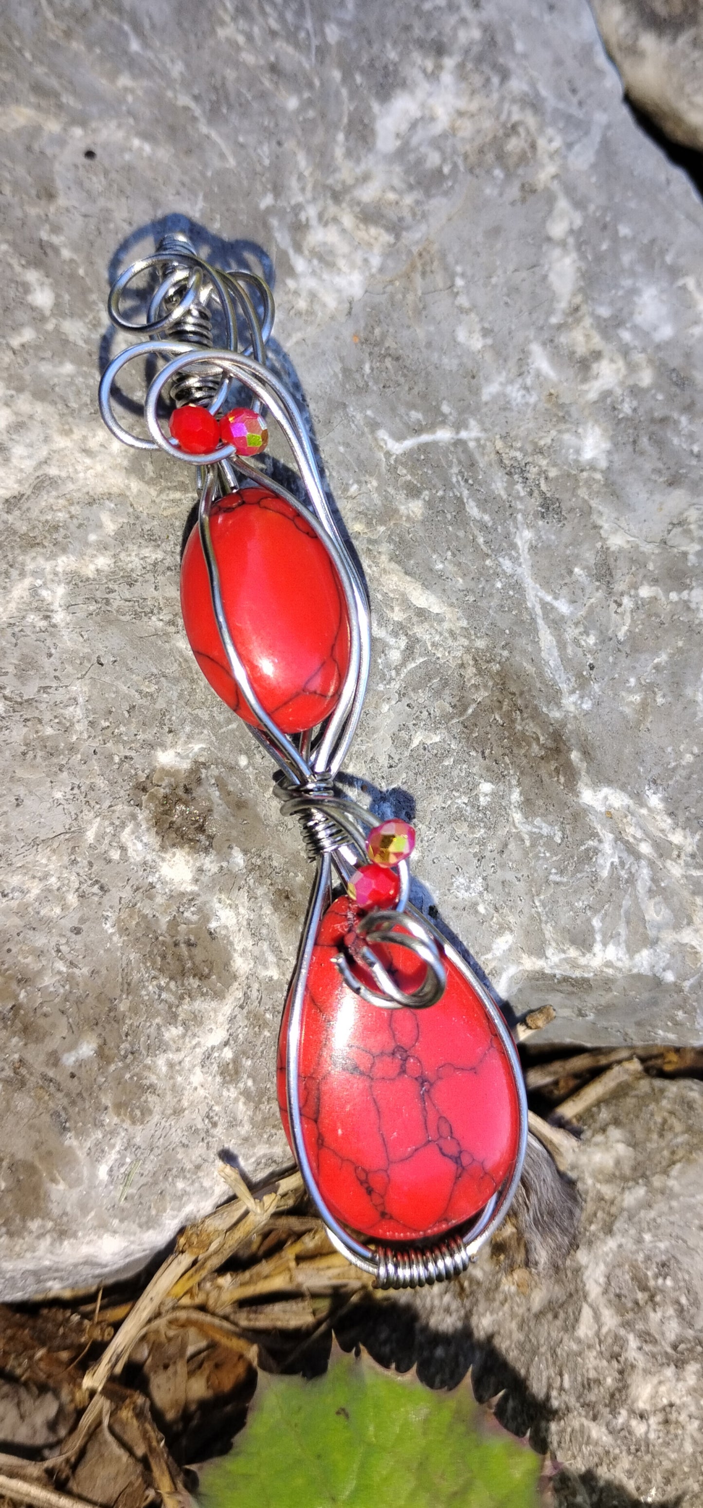 "Red" Double wrapped gemstone pendant