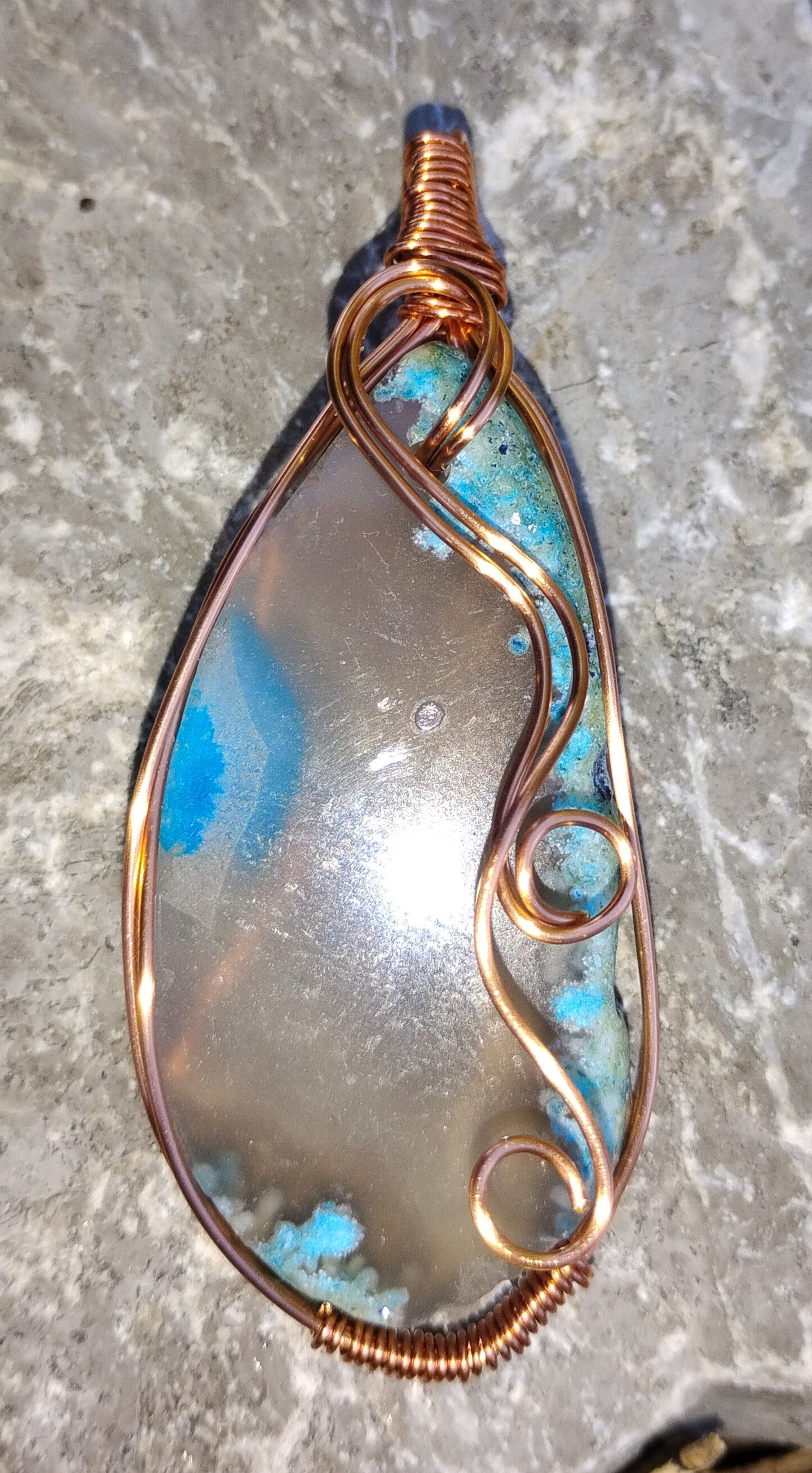 wire wrapped glass pendant