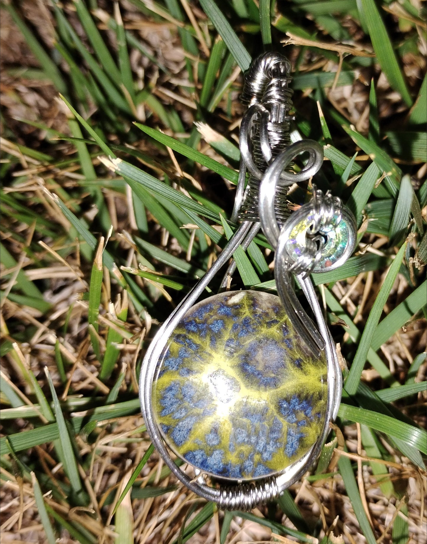 ceramic and bead wire wrapped pendant