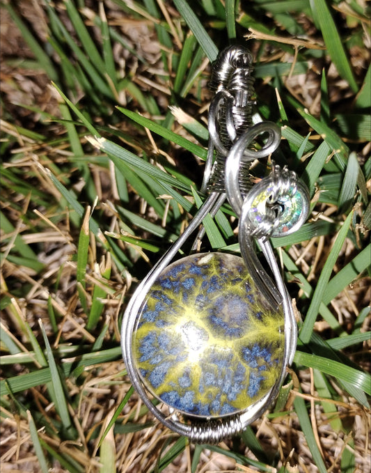 ceramic and bead wire wrapped pendant