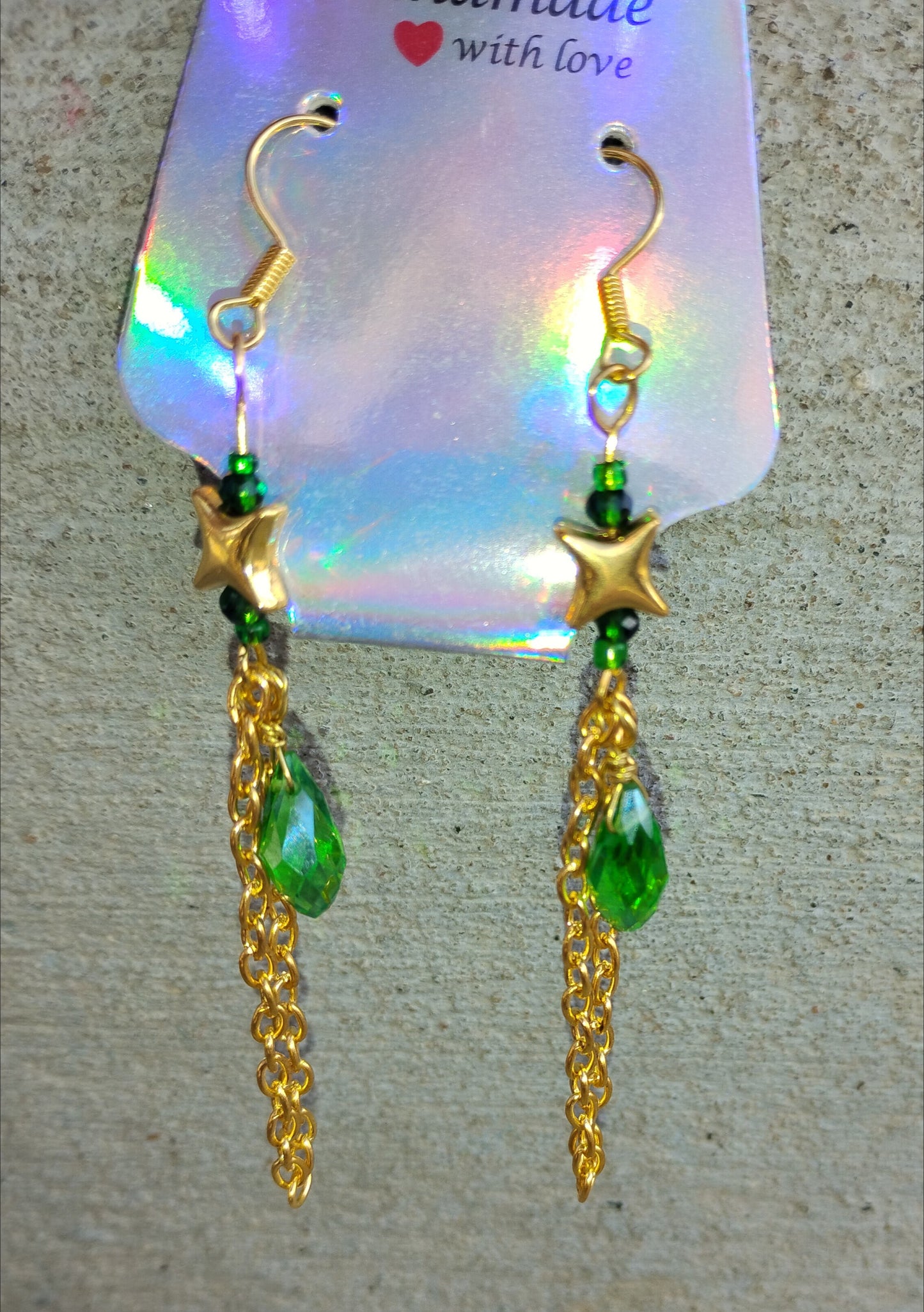 Green Star Dangle Earrings