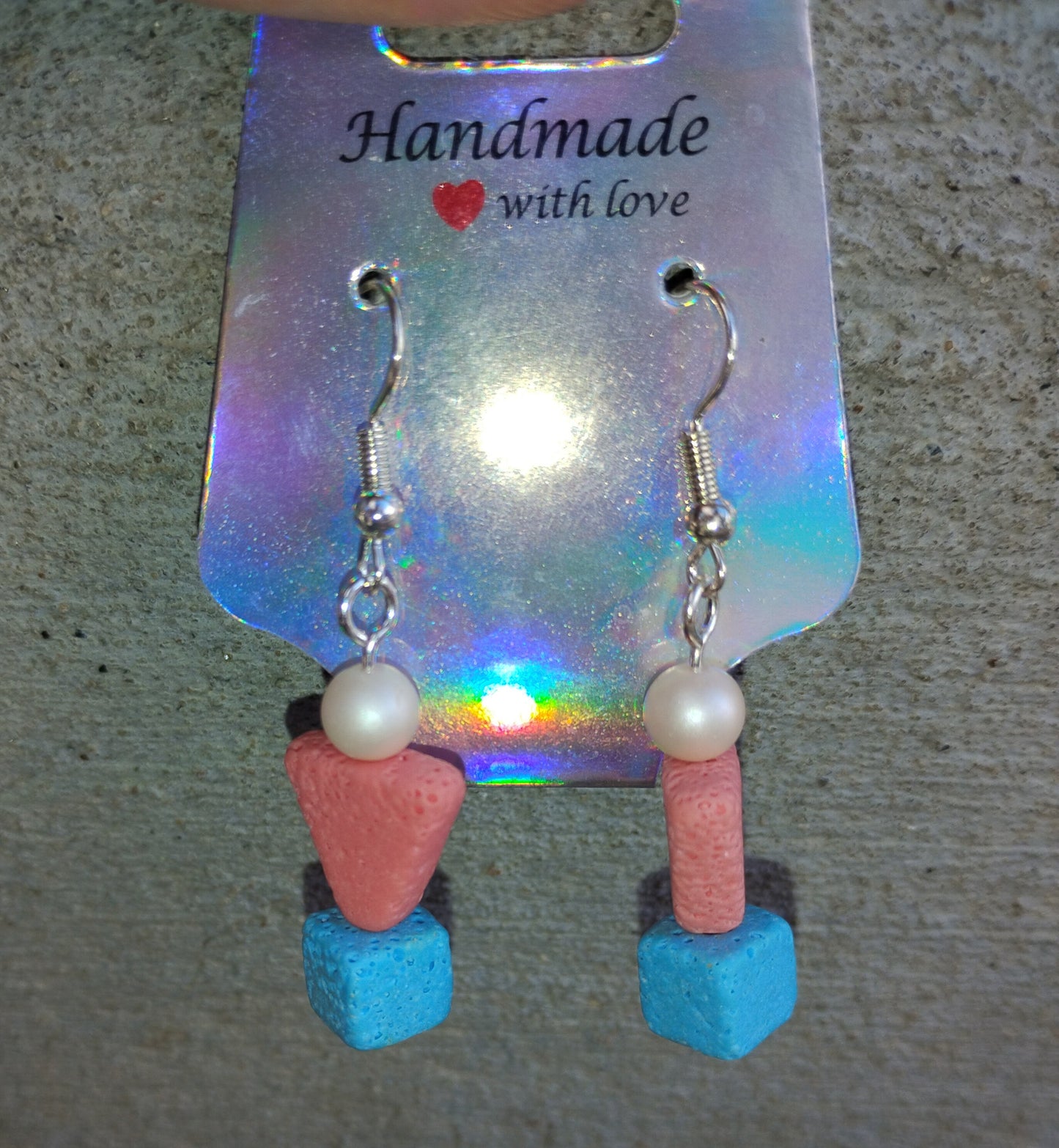Pearl and Lava Bead Earrings
