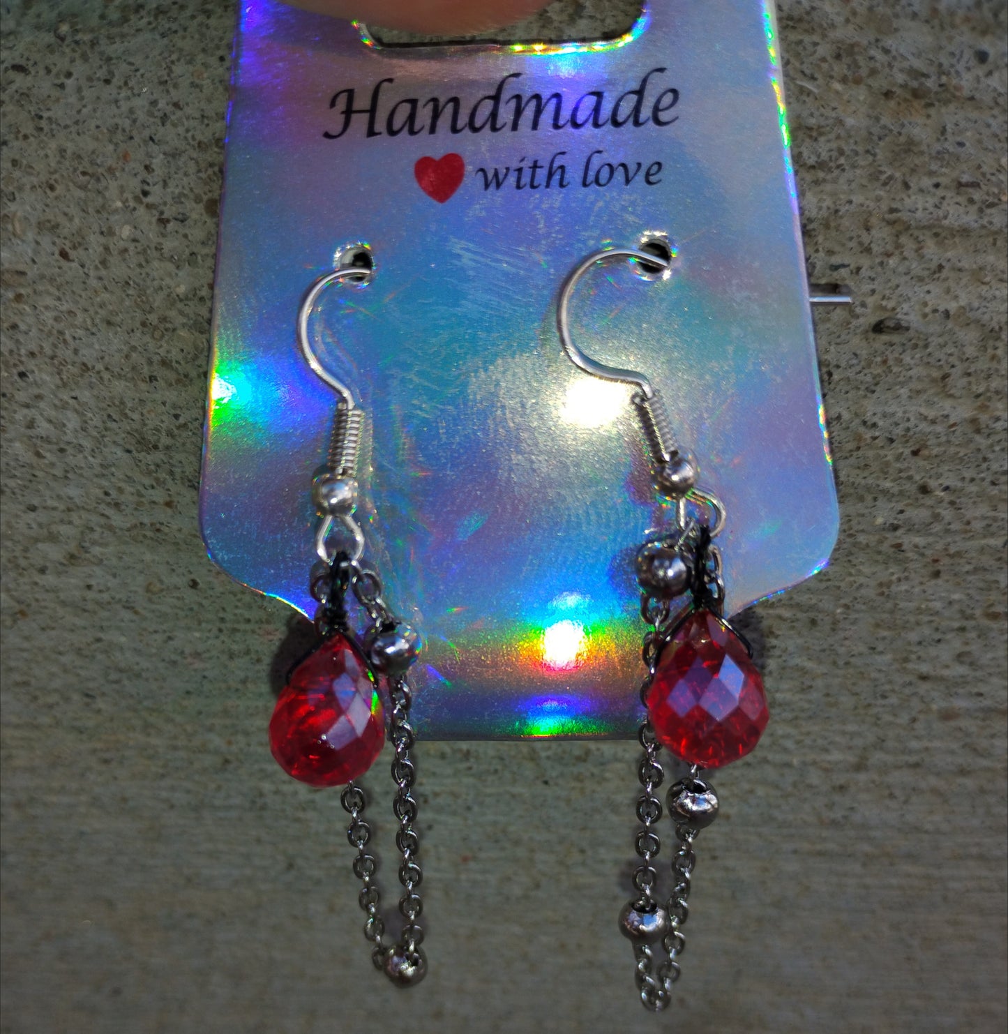 Red and Black Chain Dangle Earrings